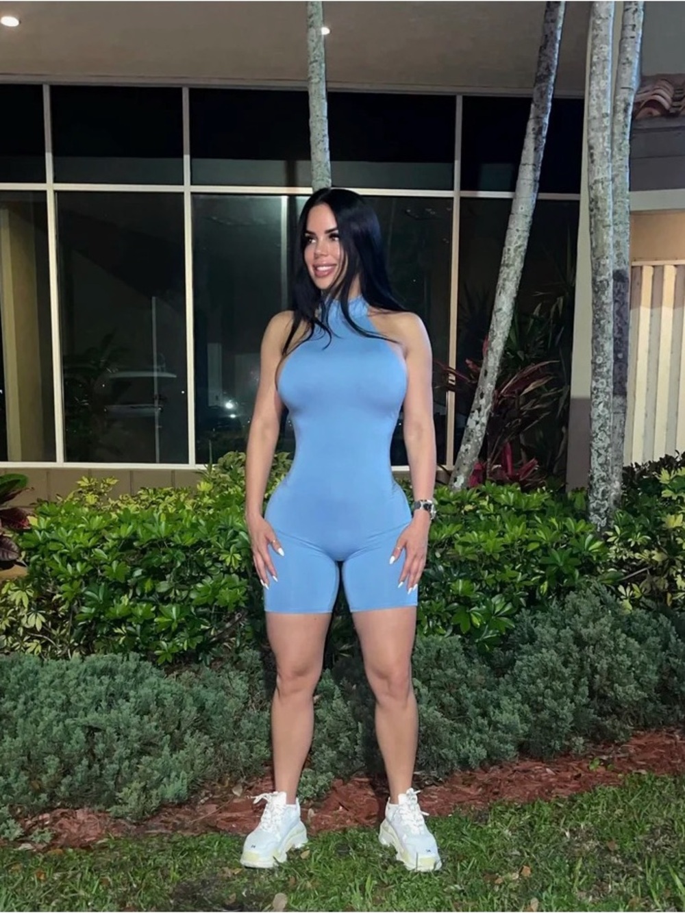 Sky Blue Sleeveless Mock Neck Romper